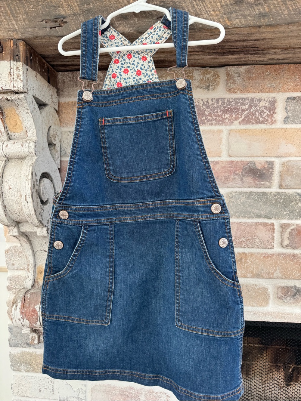 Sz 9 10 Mini Boden denim overalls dress EUC